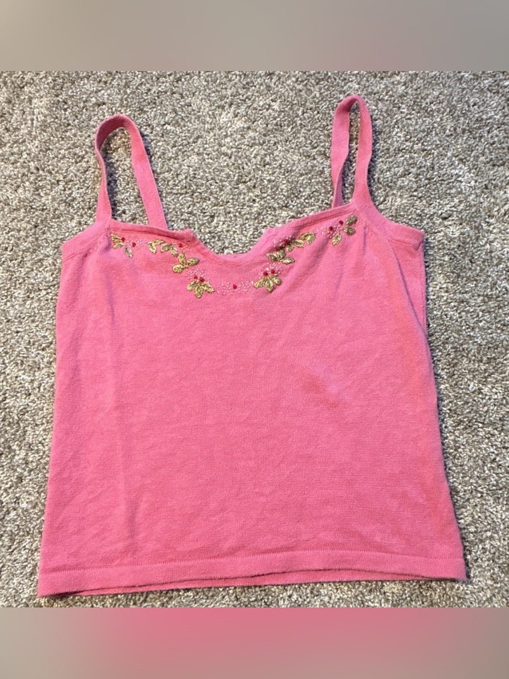 Jonathan Martin Pink Solid Knit Camisole Tank Top Embroidered Accents Size L
